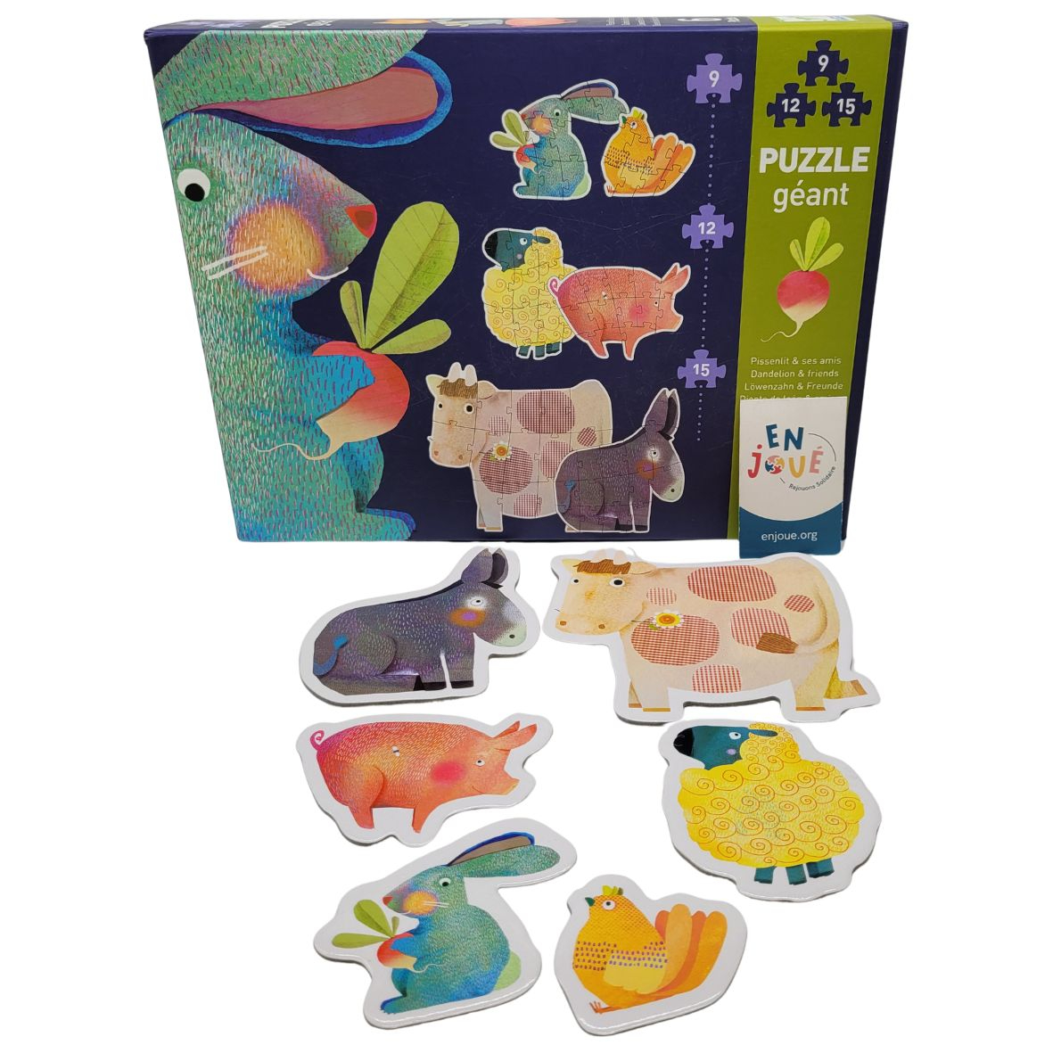 Puzzle Géant Pissenlit et ses Amis 6 puzzles 2 puzzles de 9 pièces + 2 puzzles de 12 pièces + 2 puzzles de 15 pièces - Djeco - Dès 3 ans. Bon état - Vue 3 - 